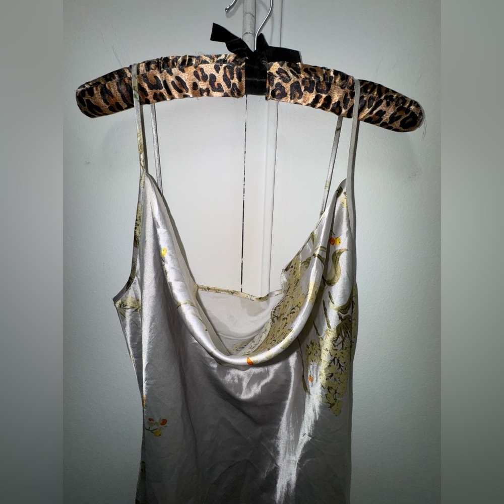 Floral Satin Cowl Neck Slip Dress XL Silver - Picture 5 of 7